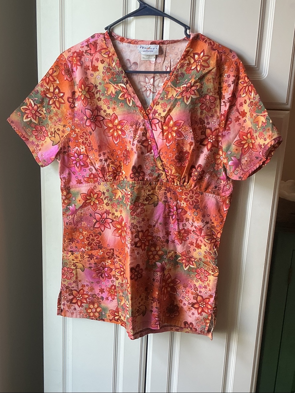 Peaches Uniforms Floral V-Neck Tunic in Pink & Orange